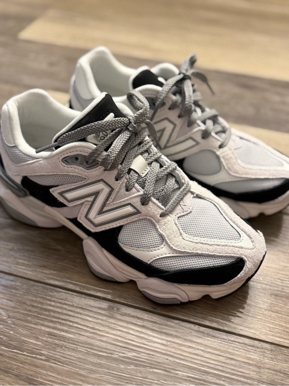New Balance Grey, 9060, White & Black Retro Runner Sneakers